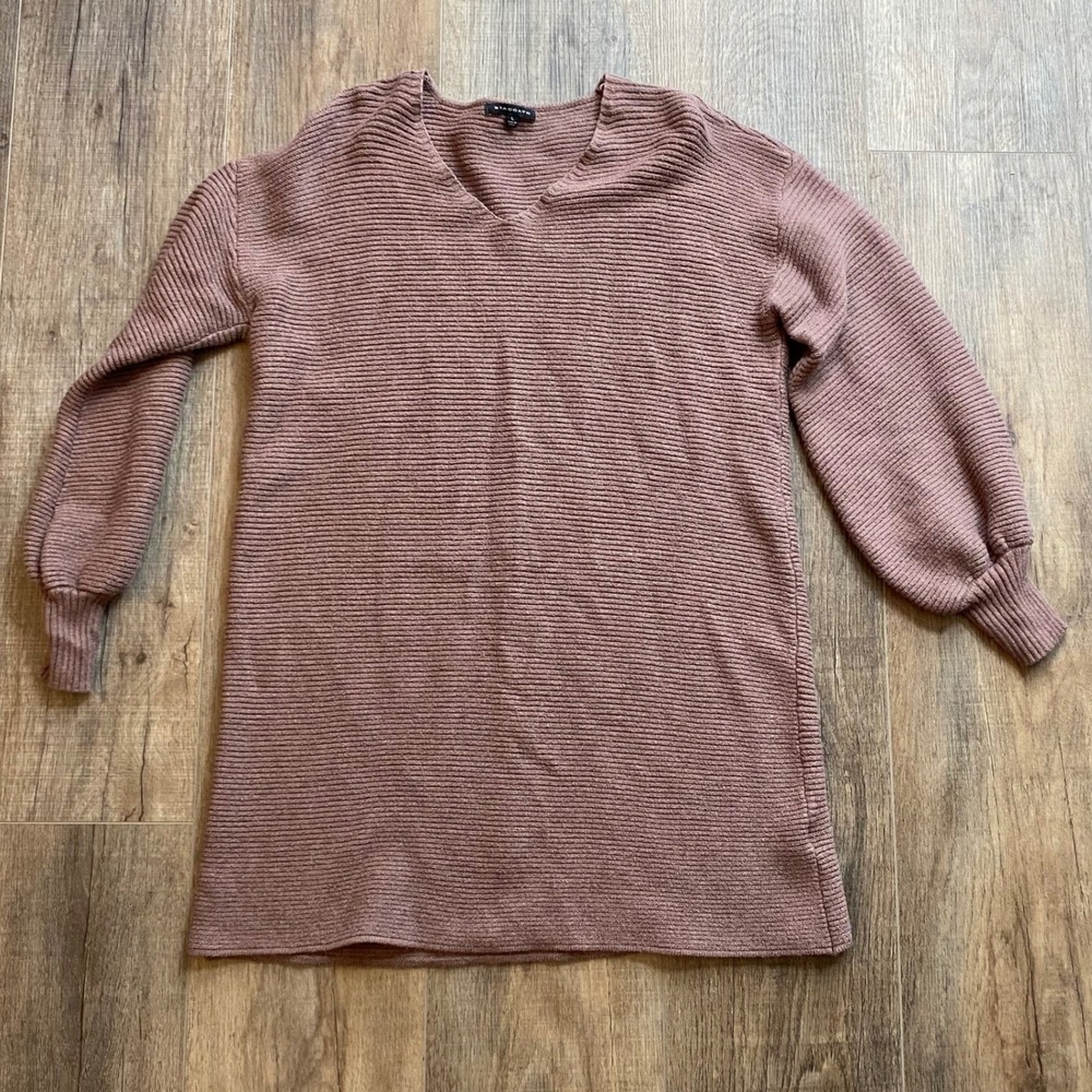 Staccato Mauve Ribbed V‑Neck Balloon Sleeve Sweater Womens Large Knit Pullover